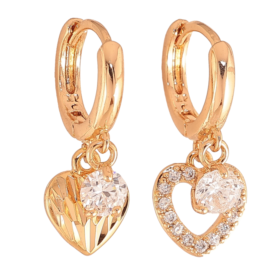 Сережки Xuping колір Позолота 18К підвіски на колечках "Асиметричні підвіски серця" фото №1