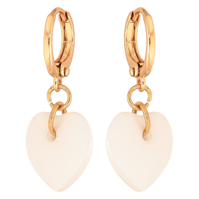 Серьги Xuping цвет Позолота 18K подвески на колечках "Белые керамические сердечки" фото №1