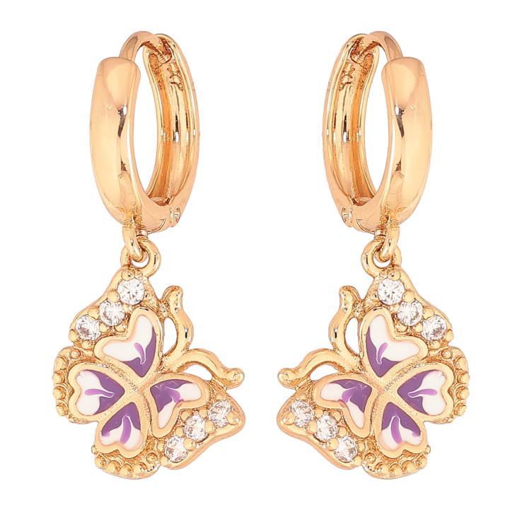 Сережки Xuping колір Позолота 18K підвіски на колечках "Метелики з кольоровою емаллю та кристалами" фото №14 Сережки Xuping колір Позолота 18K підвіски на колечках "Метелики з кольоровою емаллю та кристалами" фото №14