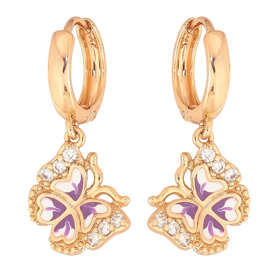 Сережки Xuping колір Позолота 18K підвіски на колечках "Метелики з кольоровою емаллю та кристалами" фото №1