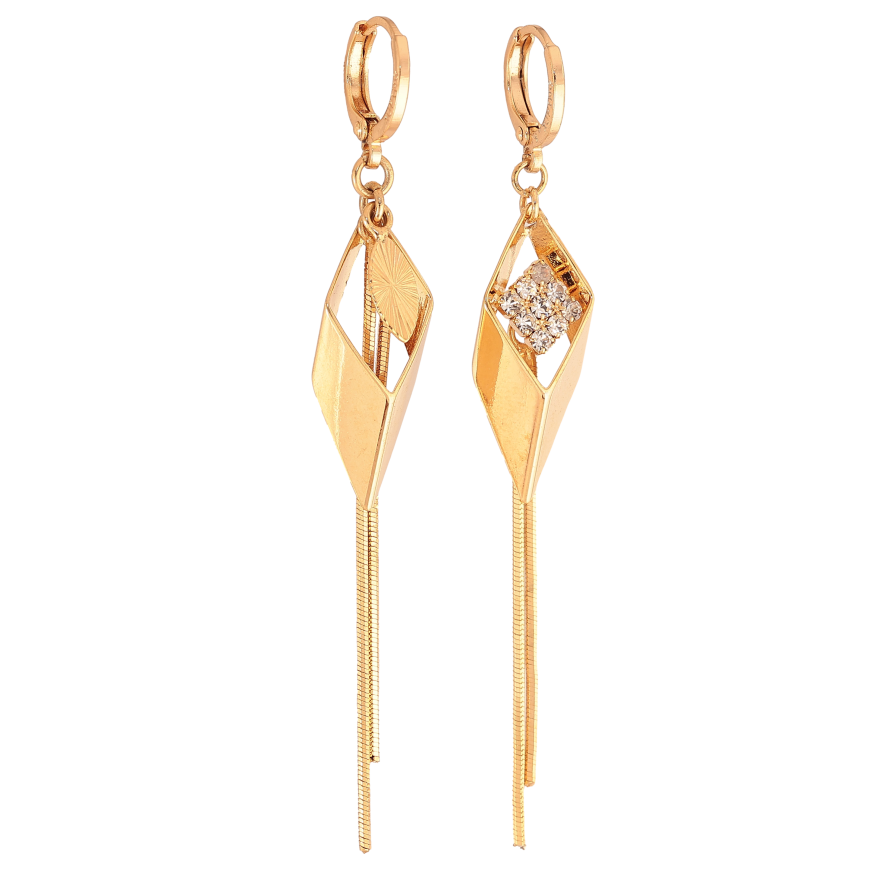 Сережки Xuping колір Позолота 18К підвіски на колечках "Асиметричні підвіски із кристалами" фото №1