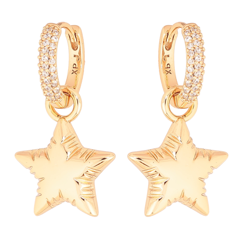 Серьги Xuping цвет Позолота 18К подвески на колечках "Звезды" 2 в 1 фото №1