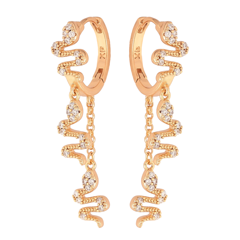 Сережки Xuping колір Позолота 18K підвіски на колечках "Змійки" фото №1