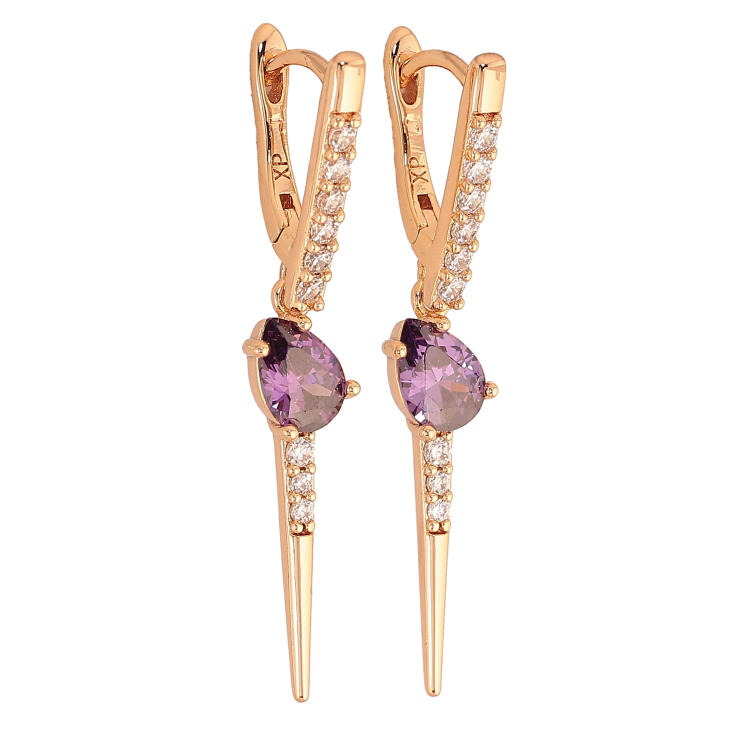 Сережки Xuping колір Позолота 18К підвіски на колечках "Підвіски з бузковими кристалами" фото №4