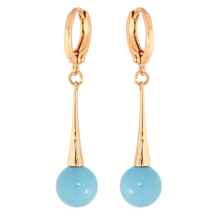 Серьги Xuping цвет Позолота 18K подвески на колечках "Голубые бусины" фото №7