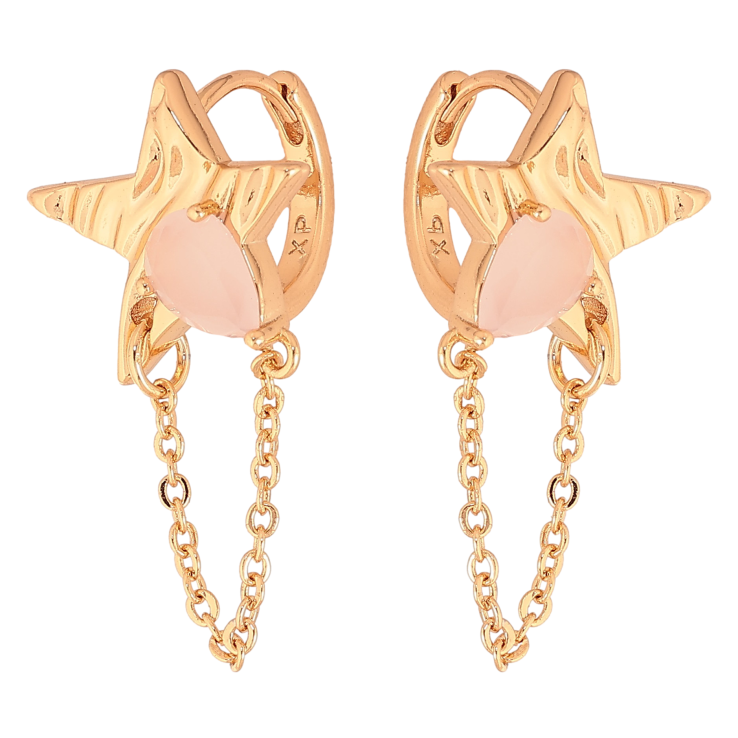 Сережки Xuping колір Позолота 18К підвіски на колечках "Зірки з рожевими кристалами та ланцюжками" фото №18