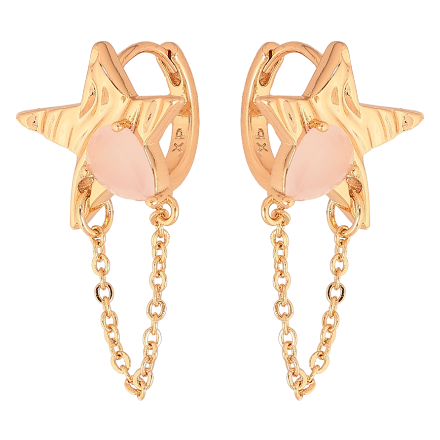 Серьги Xuping цвет Позолота 18К подвески на колечках "Звезды с розовыми кристаллами и цепочками" фото №1 Серьги Xuping цвет Позолота 18К подвески на колечках "Звезды с розовыми кристаллами и цепочками" фото №1