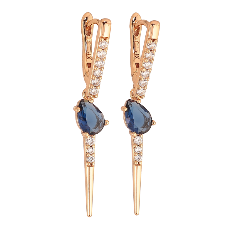 Сережки Xuping колір Позолота 18К підвіски на колечках "Підвіски з синіми кристалами" фото №1