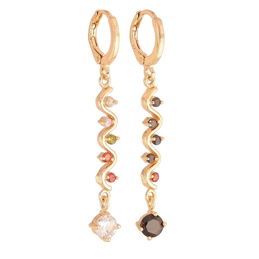 Серьги Xuping цвет Позолота 18К подвески на колечках "Ассиметричные подвески с разноцветными кристаллами" фото №1