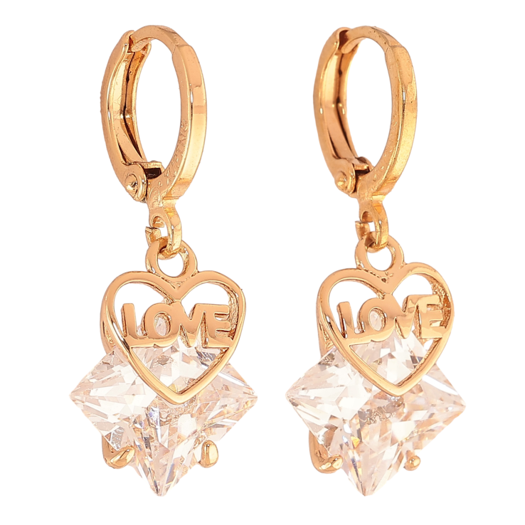 Сережки Xuping колір Позолота 18K підвіски на колечках "Сердечки Love з кристалами" фото №25