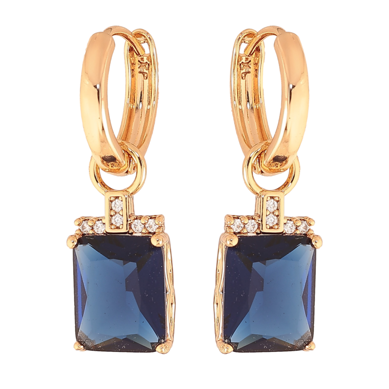 Серьги Xuping цвет Позолота 18K подвески на колечках "Синие кристаллы" 2 в 1 фото №1