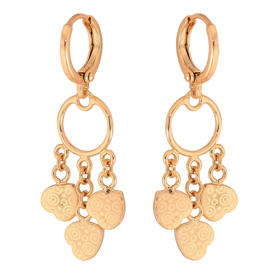 Сережки Xuping колір Позолота 18К підвіски на колечках "Сердечки з візерунком напиленням" фото №1