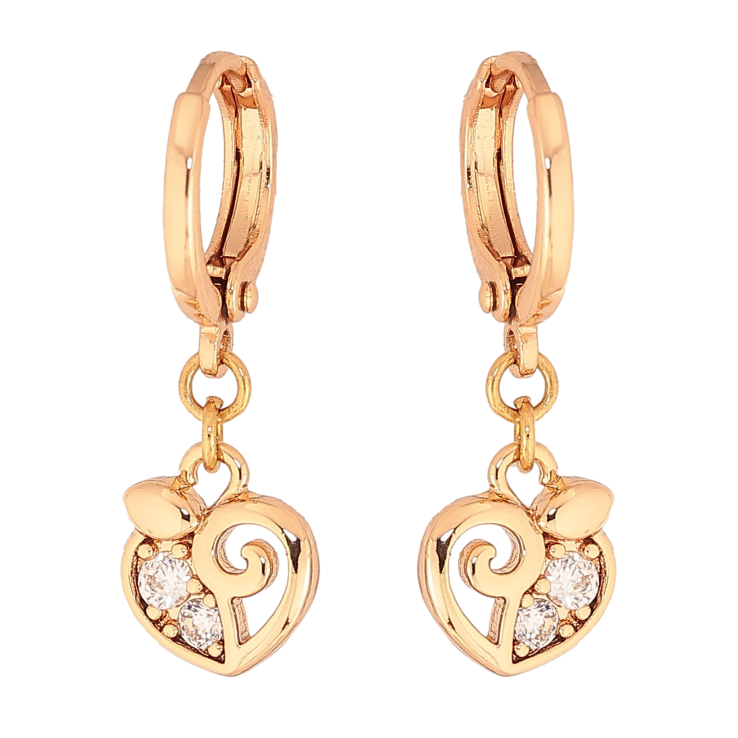 Сережки Xuping колір Позолота 18К підвіски на колечках "Сердечки з кристалами" фото №8