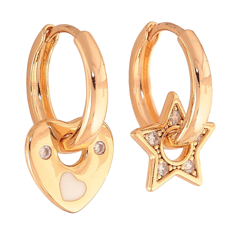 Серьги Xuping цвет Позолота 18K подвески на колечках "Сердечко с звездочкой" 2 в 1 - Фото 19