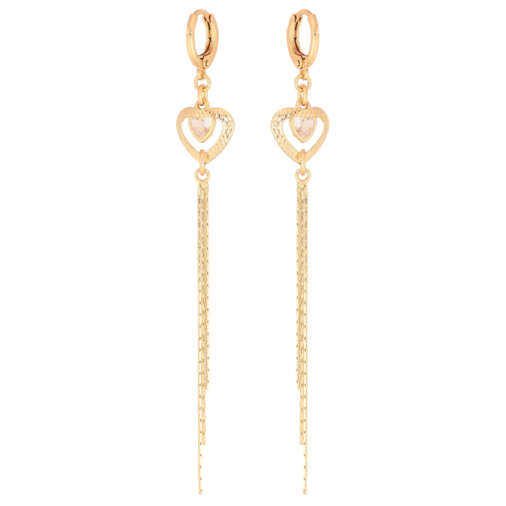 Сережки Xuping колір Позолота 18К підвіски на колечках "Сердечка з кристалами" фото №18