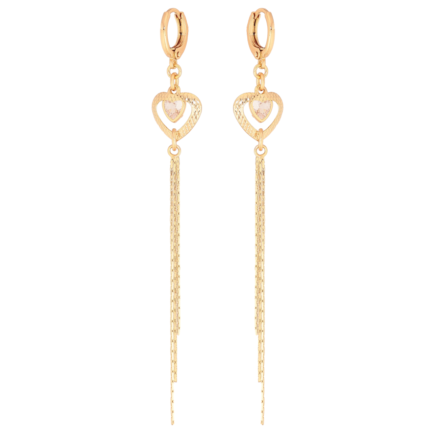 Серьги Xuping цвет Позолота 18К подвески на колечках "Сердечки с кристаллами" фото №1