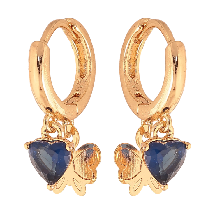 Серьги Xuping цвет Позолота 18K подвески на колечках "Синие кристальные сердечки с бабочками" фото №25