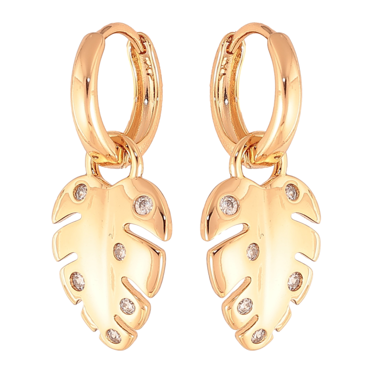 Сережки Xuping колір Позолота 18K підвіски на колечках "Листочки з кристалами" 2 в 1 фото №12