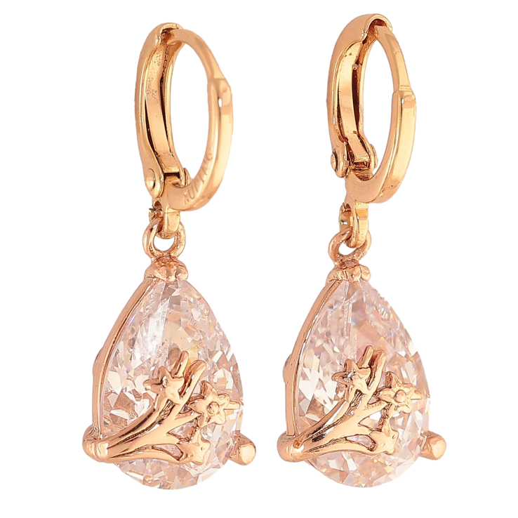 Серьги Xuping цвет Позолота 18K подвески на колечках "Кристальные капельки с цветочками" фото №23