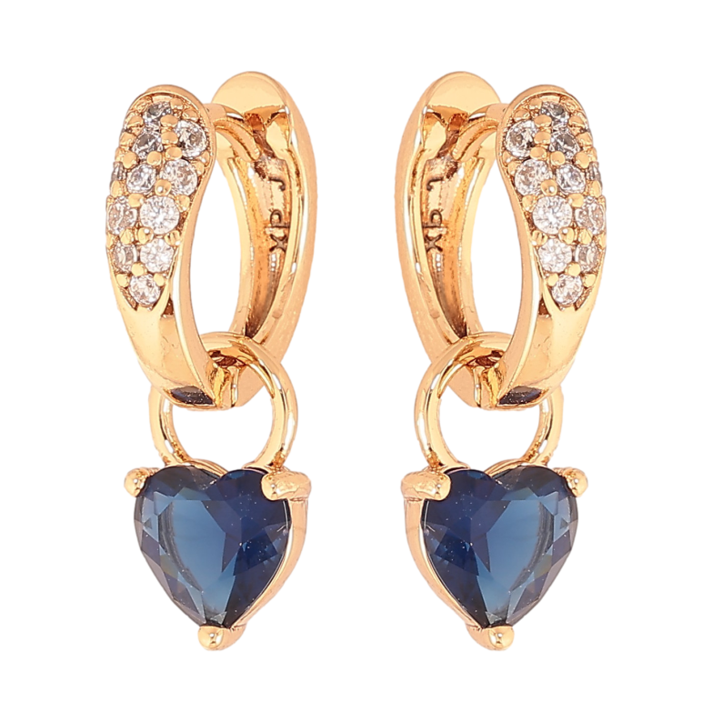 Серьги Xuping цвет Позолота 18K подвески на колечках "Синие кристальные сердечки" 2 в 1 фото №1
