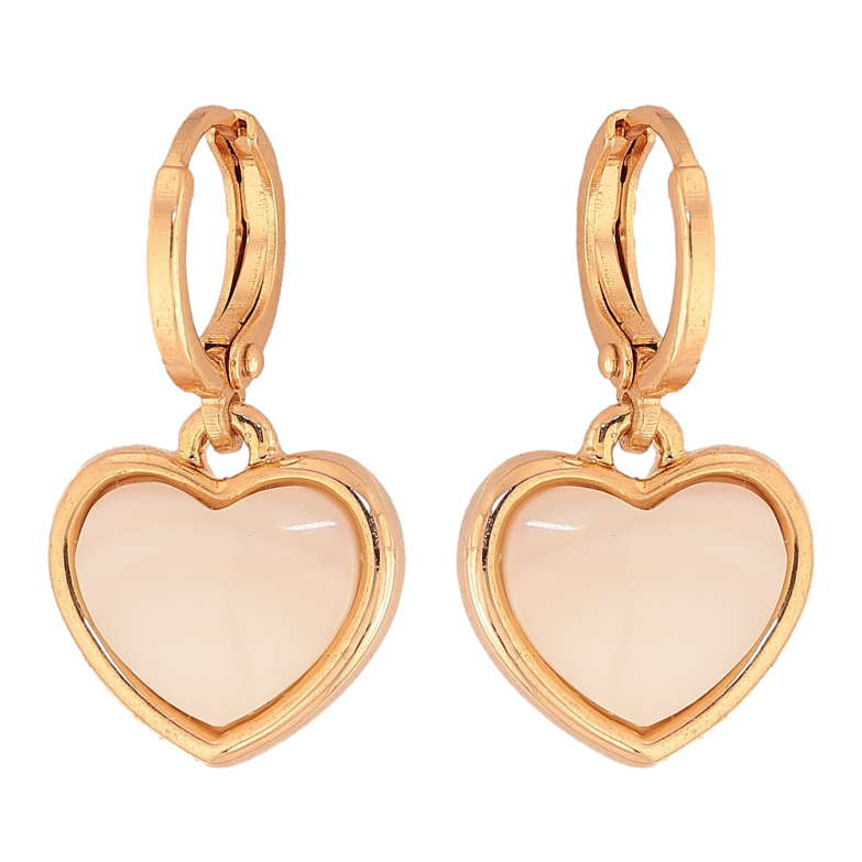 Серьги Xuping цвет Позолота 18K подвески на колечках "Белые керамические сердечки" фото №1