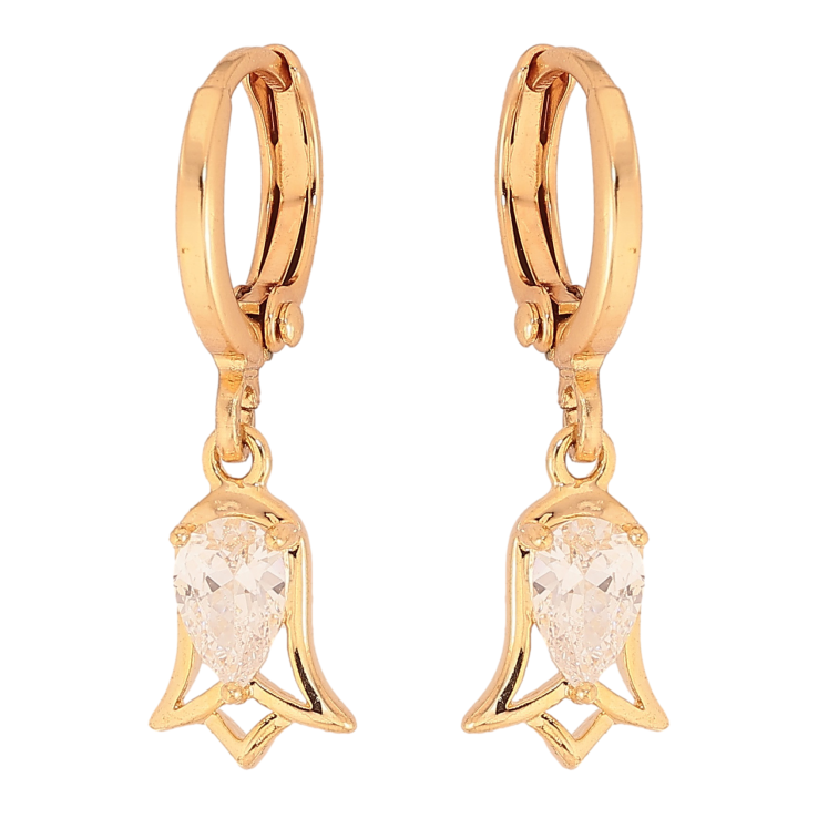 Сережки Xuping колір Позолота 18К підвіски на колечках "Квіточки з кристалами" фото №9