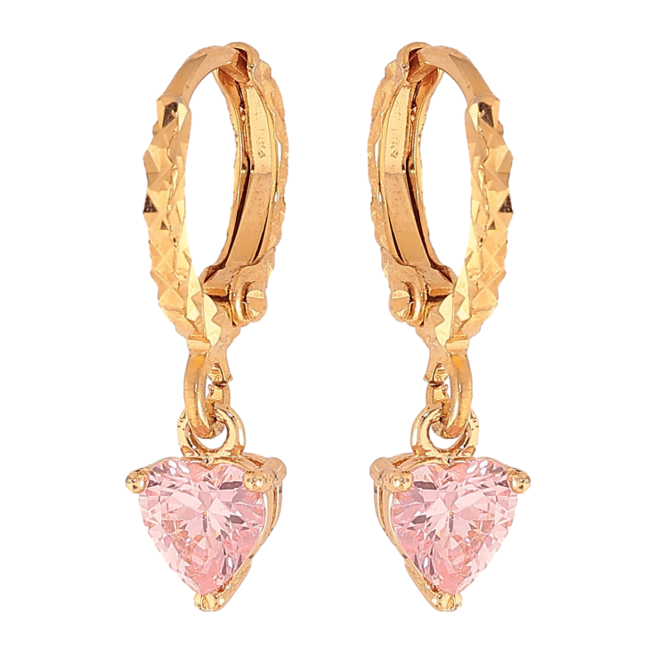 Серьги Xuping цвет Позолота 18K подвески на колечках "Розовые кристальные сердечки" фото №21