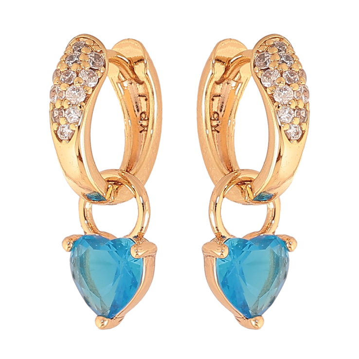 Сережки Xuping колір Позолота 18K підвіски на колечках "Блакитні кристальні серця" 2 в 1 - text_photo_image 2