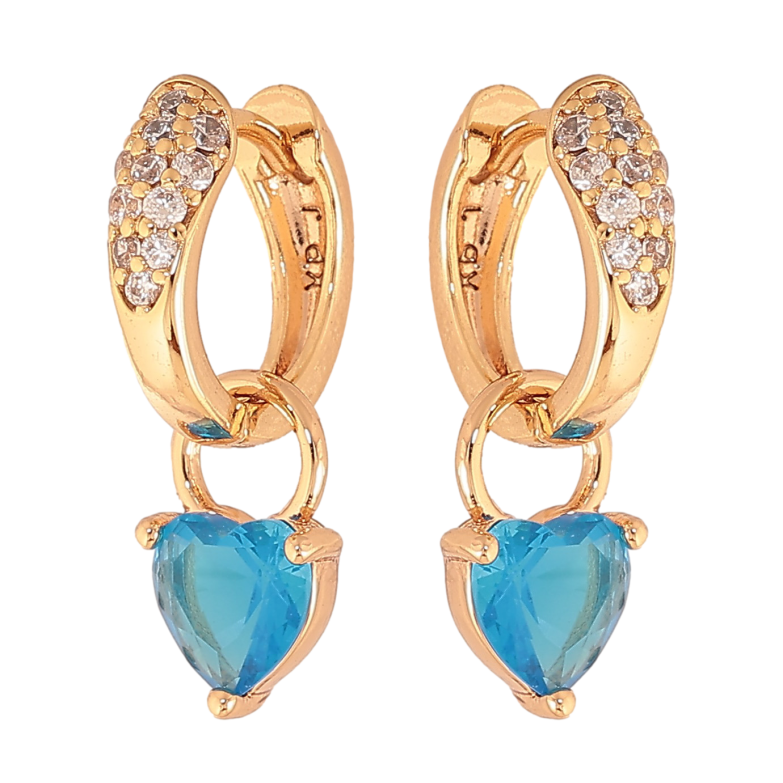 Серьги Xuping цвет Позолота 18K подвески на колечках "Голубые кристальные сердечки" 2 в 1 фото №1