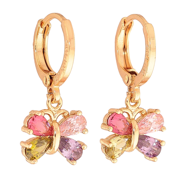 Сережки Xuping колір Позолота 18K підвіски на колечках "Метелики з різнокольорових кристалів" фото №24 Сережки Xuping колір Позолота 18K підвіски на колечках "Метелики з різнокольорових кристалів" фото №24