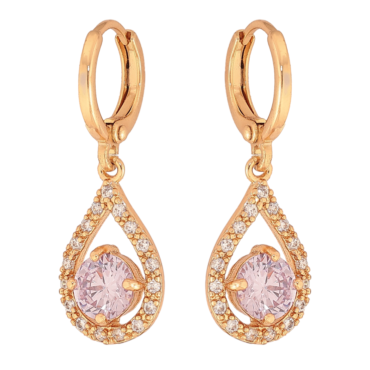 Сережки Xuping колір Позолота 18K підвіски на колечках "Крапельки з бузковими кристалами" фото №24