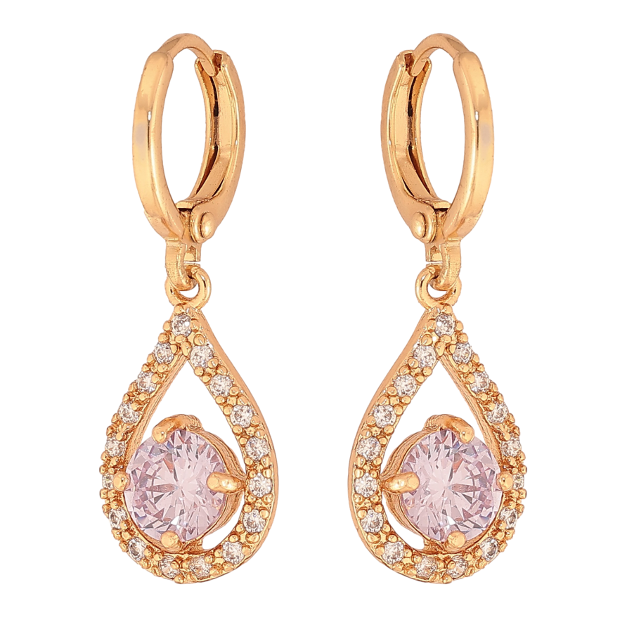 Сережки Xuping колір Позолота 18K підвіски на колечках "Крапельки з бузковими кристалами" фото №1 Сережки Xuping колір Позолота 18K підвіски на колечках "Крапельки з бузковими кристалами" фото №1