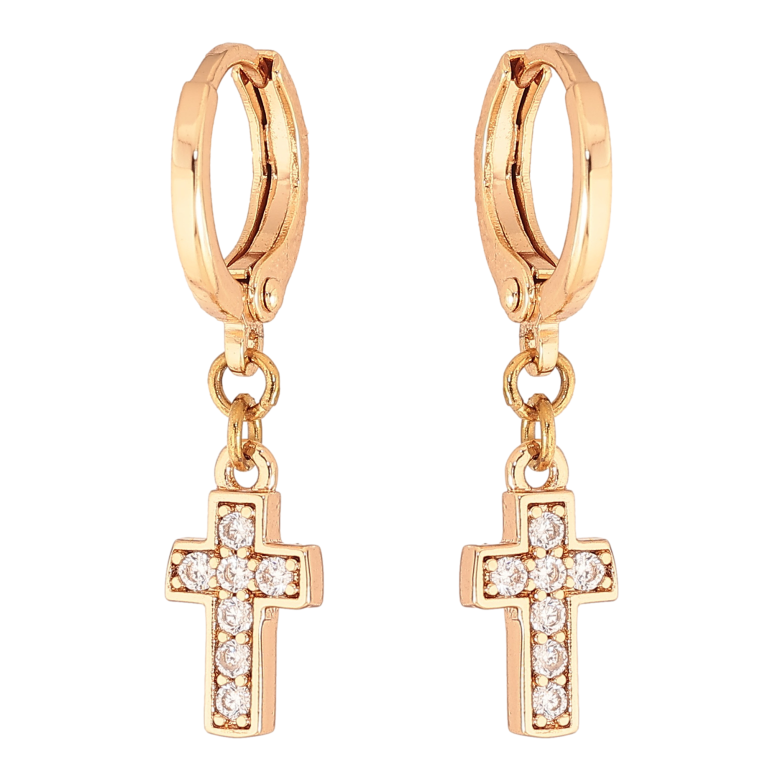 Сережки Xuping колір Позолота 18К підвіски на колечках "Хрестики" фото №1