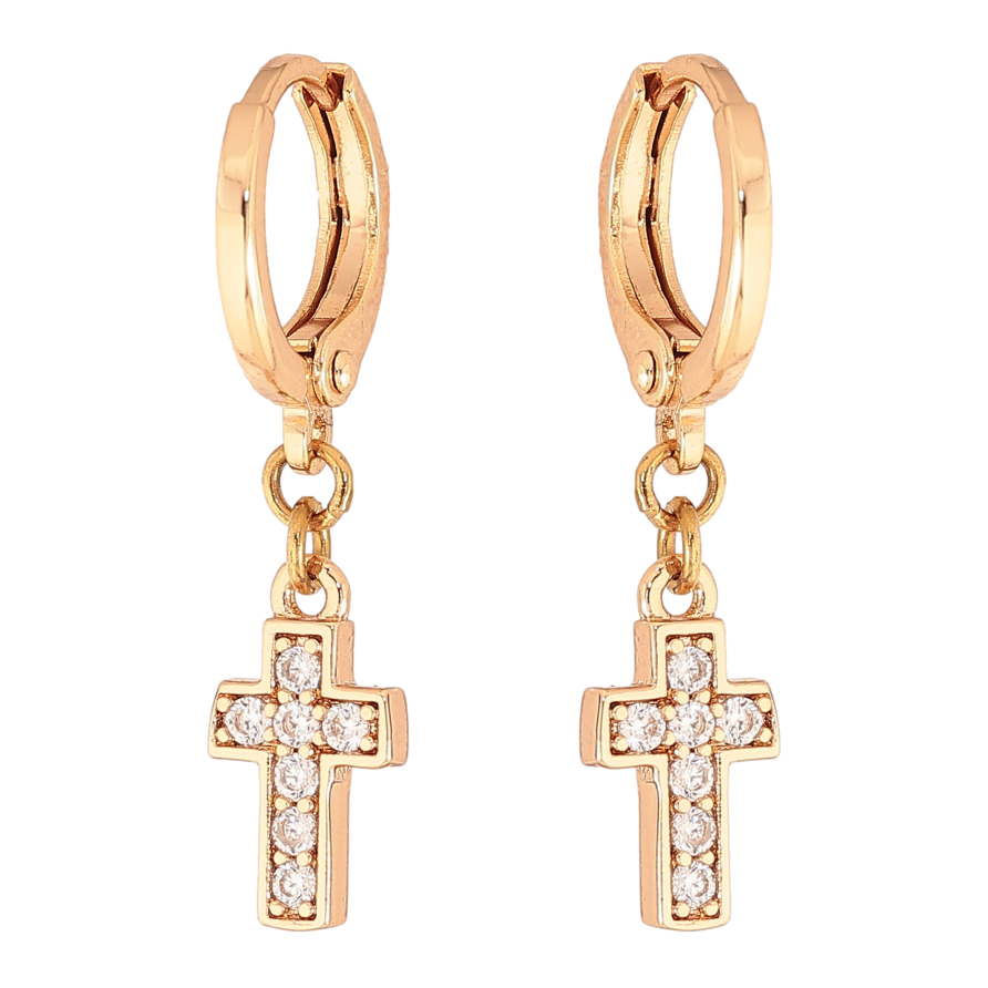 Сережки Xuping колір Позолота 18К підвіски на колечках "Хрестики" фото №1