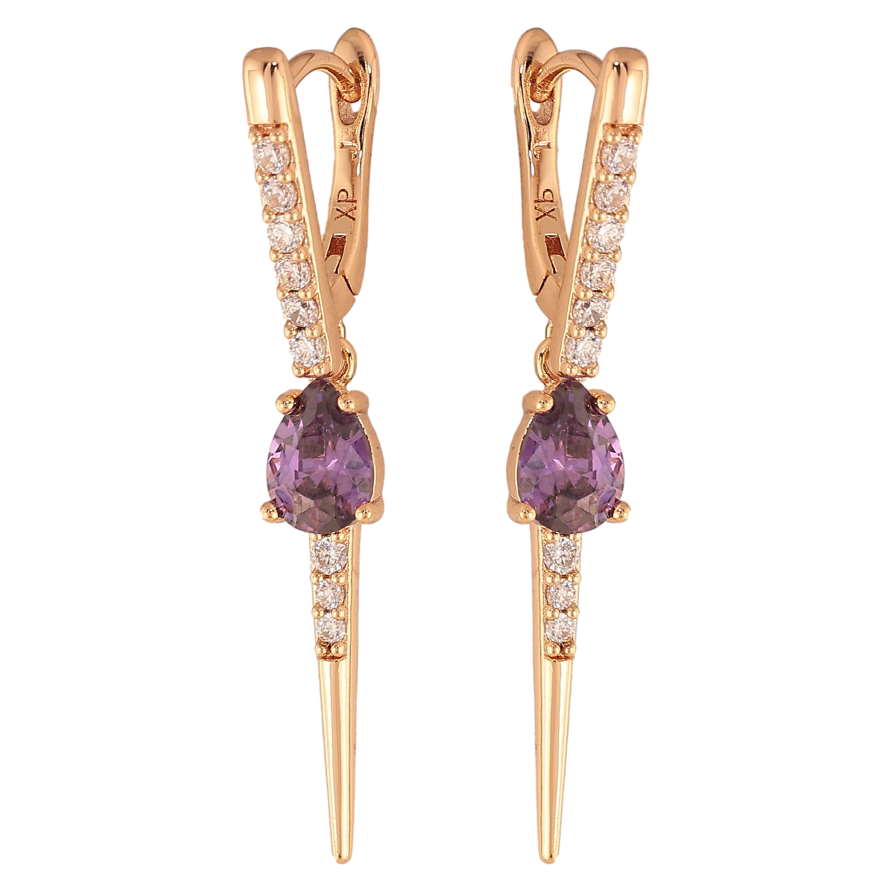 Сережки Xuping колір Позолота 18К підвіски на колечках "Декоративні підвіски з бузковими кристалами" фото №1