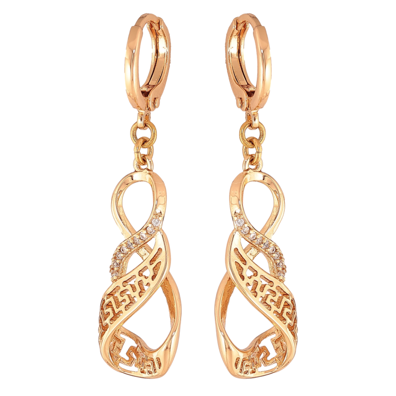 Сережки Xuping колір Позолота 18К підвіски на колечках "Візерунок з кристалами" фото №1