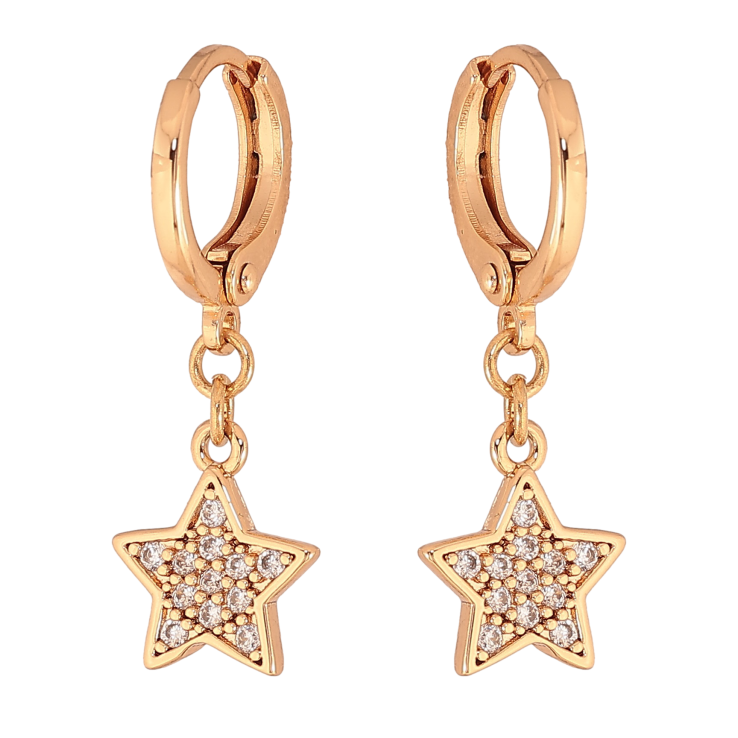 Серьги Xuping цвет Позолота 18К подвески на колечках "Звезды с кристаллами" фото №3