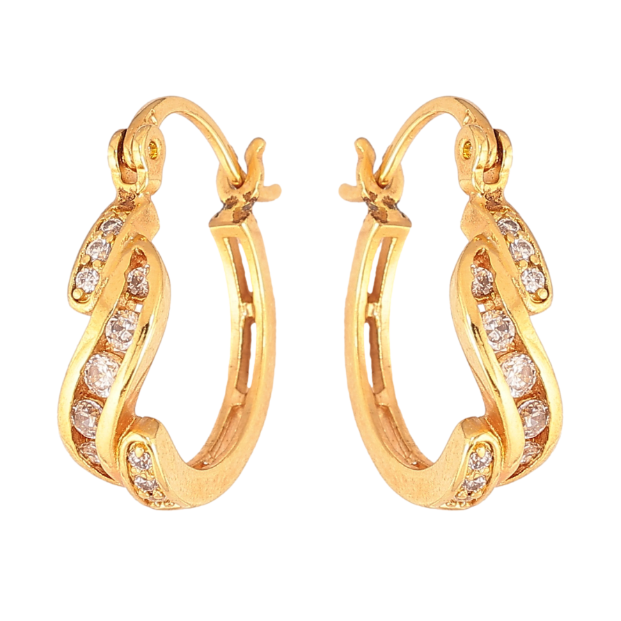 Сережки Xuping колір Позолота 18K замок-шпилька "Візерунок з кристалами" ø 1.6см фото №1