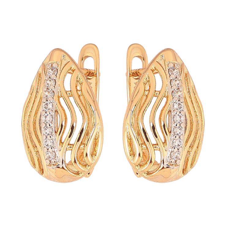 Серьги Xuping цвет Позолота 18К+Родий английский замок "Узор с кристаллами" фото №25