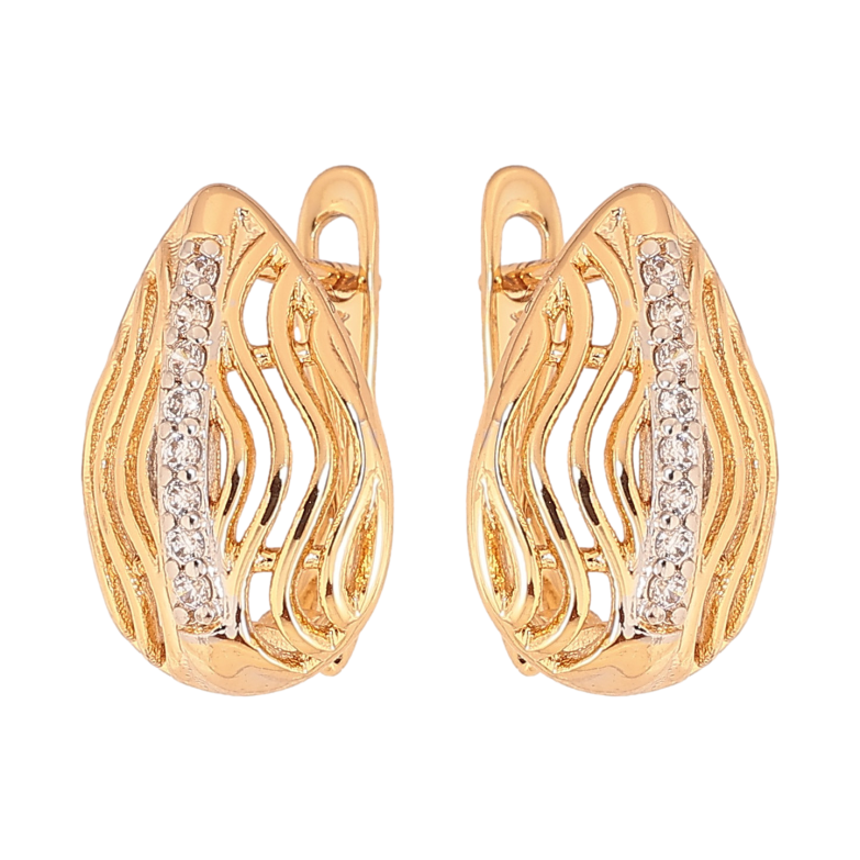 Сережки Xuping колір Позолота 18К+Родій англійський замок "Візерунок з кристалами" фото №1