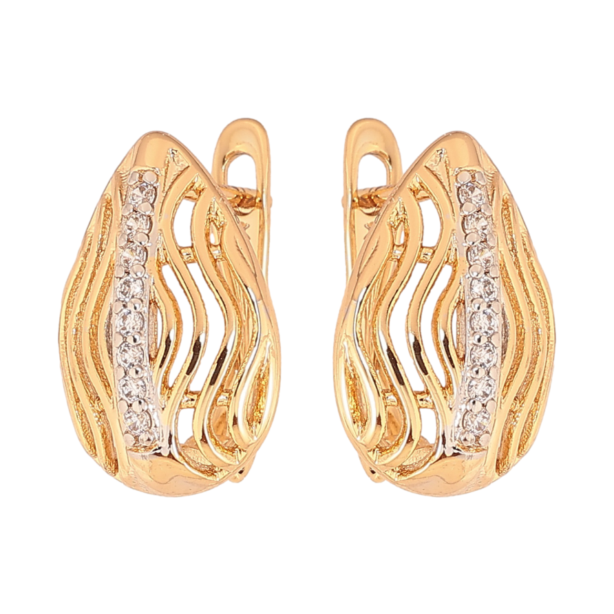 Серьги Xuping цвет Позолота 18К+Родий английский замок "Узор с кристаллами" фото №1