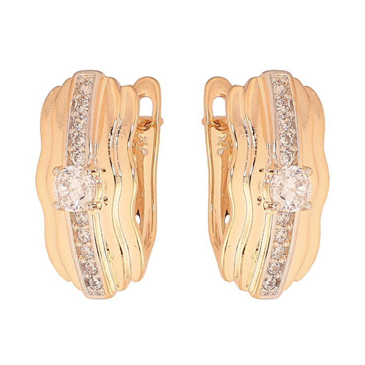 Серьги Xuping цвет Позолота 18К+Родий английский замок "Узор с кристаллами" фото №17