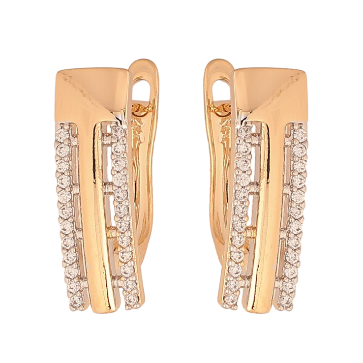 Серьги Xuping цвет Позолота 18К+Родий английский замок "Узор с кристаллами" фото №15