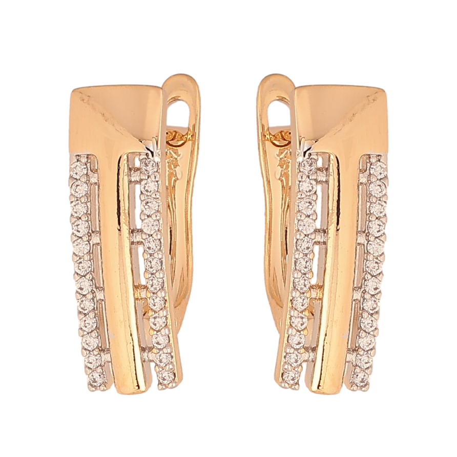 Серьги Xuping цвет Позолота 18К+Родий английский замок "Узор с кристаллами" фото №1