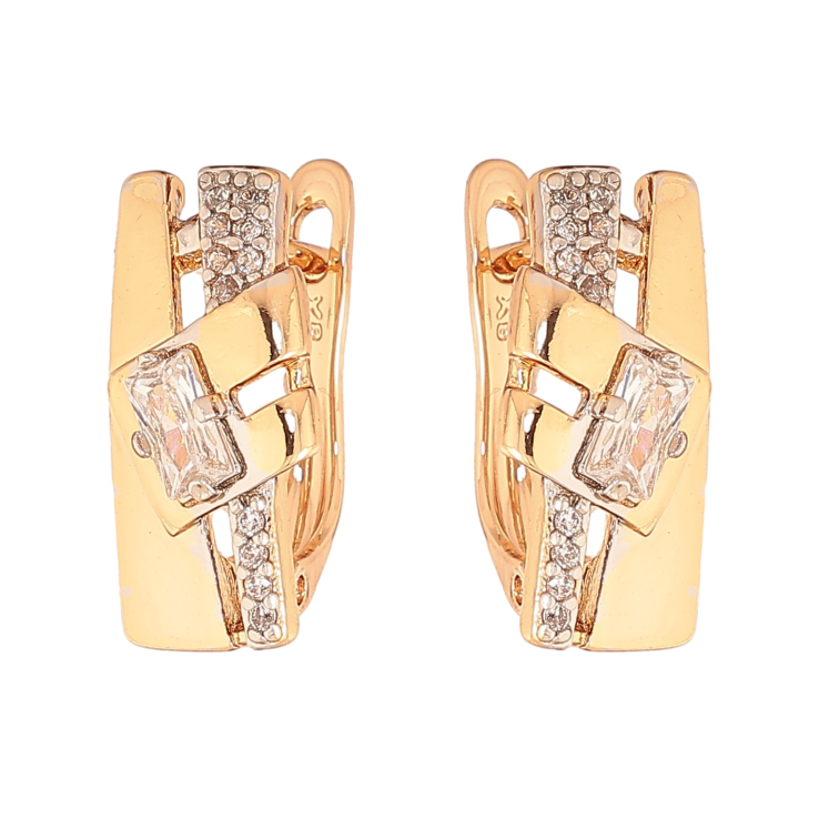 Серьги Xuping цвет Позолота 18К+Родий английский замок "Узор с кристаллами" фото №13