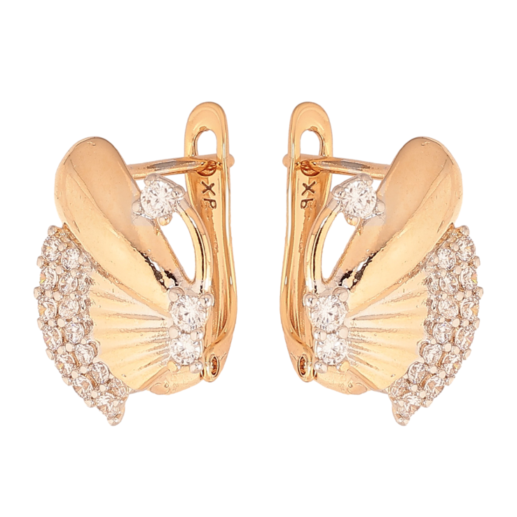 Серьги Xuping цвет Позолота 18К+Родий английский замок "Узор с кристаллами" фото №11