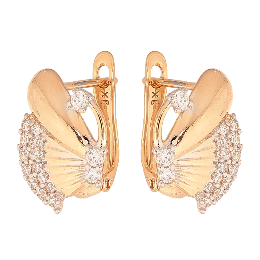 Серьги Xuping цвет Позолота 18К+Родий английский замок "Узор с кристаллами" фото №1