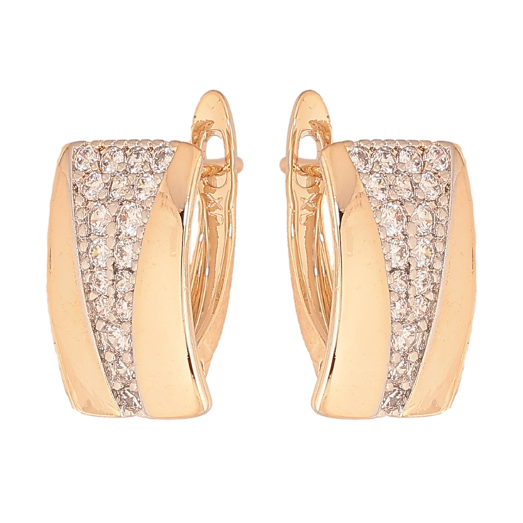 Серьги Xuping цвет Позолота 18К+Родий английский замок "Узор с кристаллами" фото №9