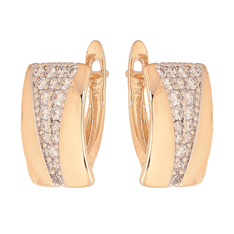 Серьги Xuping цвет Позолота 18К+Родий английский замок "Узор с кристаллами" фото №1