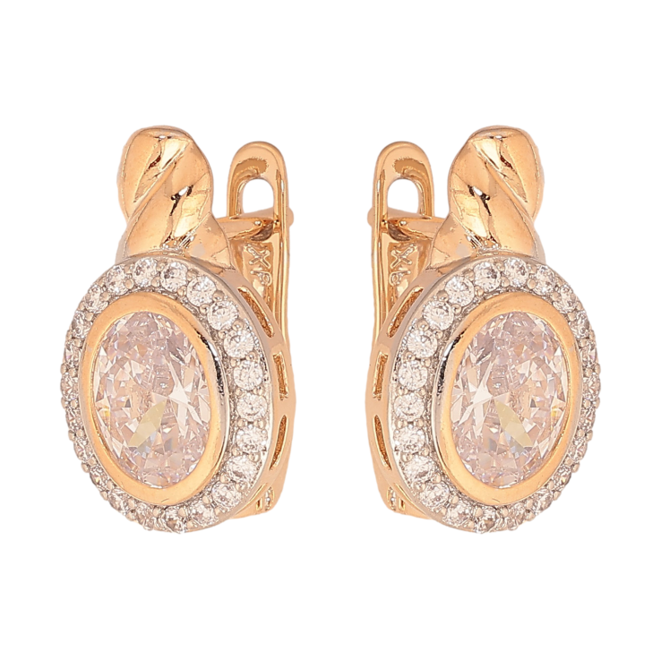 Серьги Xuping цвет Позолота 18К+Родий английский замок "Узор с кристаллами" фото №5